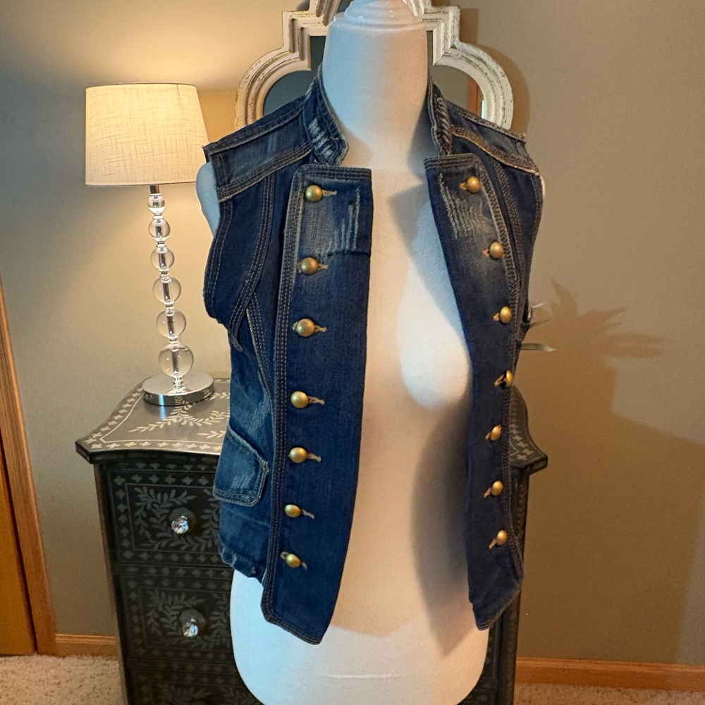 213 Denim Vest with Gold Buttons